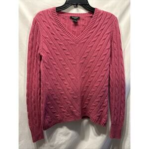 Madison Studio Cashmere Sweater Size Medium Pink V-Neck Cable Knit Preppy Cozy